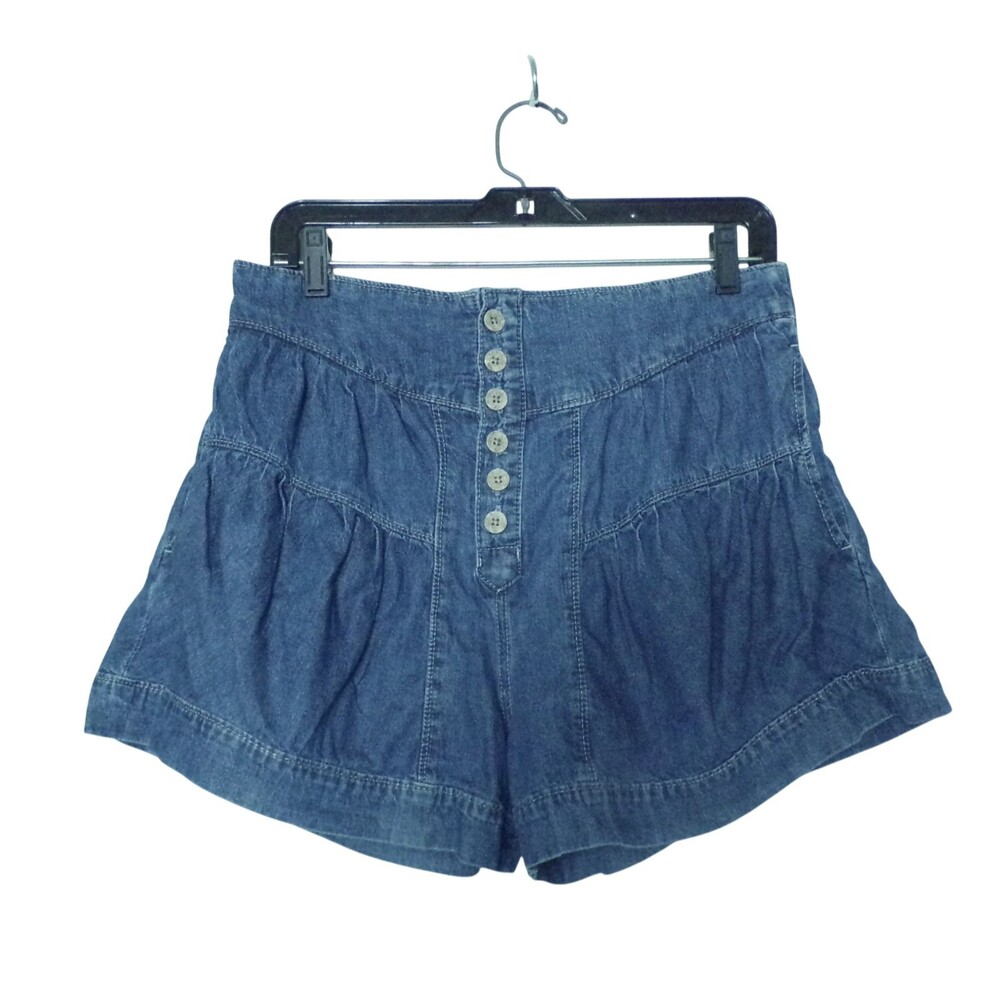 We The Free Fleur Denim Jean Shorts Sz M Pleated Tiered